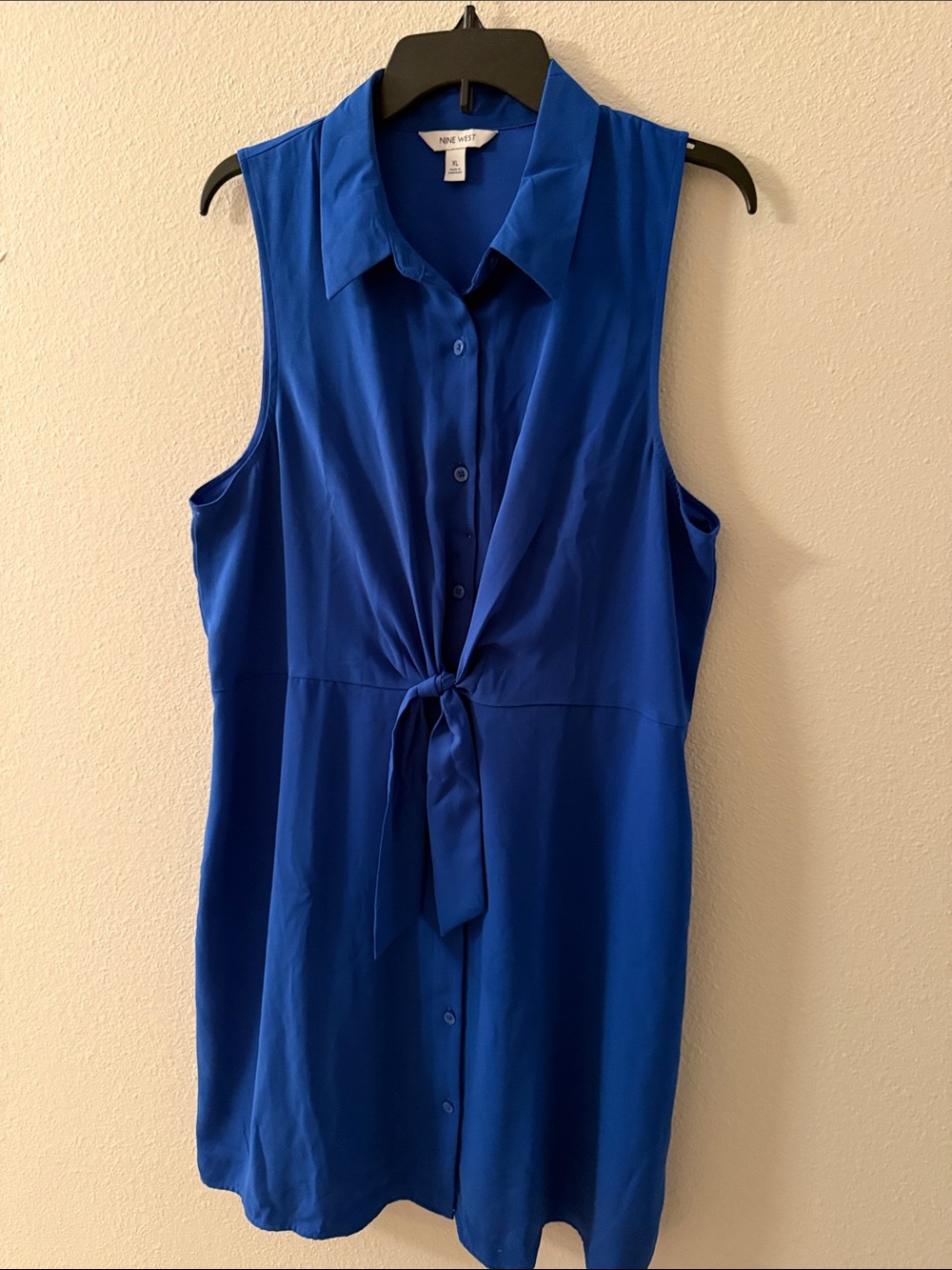 Nine West Cobalt Blue Sleeveless Tie-Front Shirt Dress